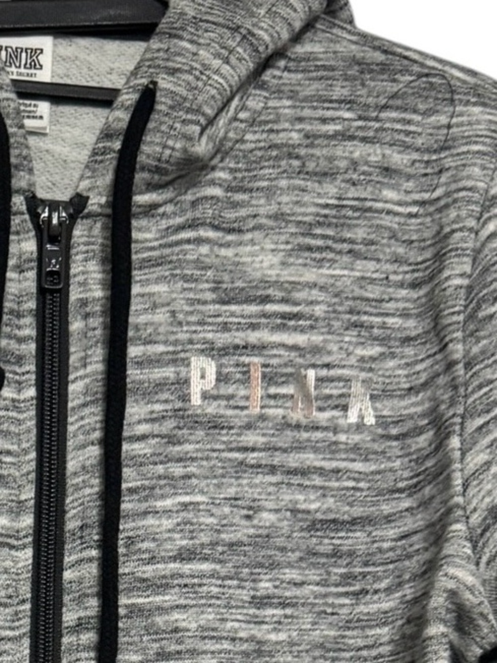 Victoria's Secret PINK Perfect Full-Zip Bling Hoodie Gray & rose gold sequins XS - Picture 2 of 6